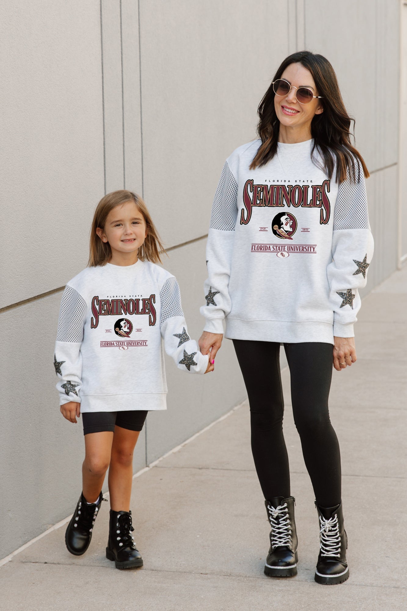 FLORIDA STATE SEMINOLES DYNAMIC KIDS CREWNECK FLEECE WITH JERSEY MESH CONTRAST SHOULDER SWEATSHIRT