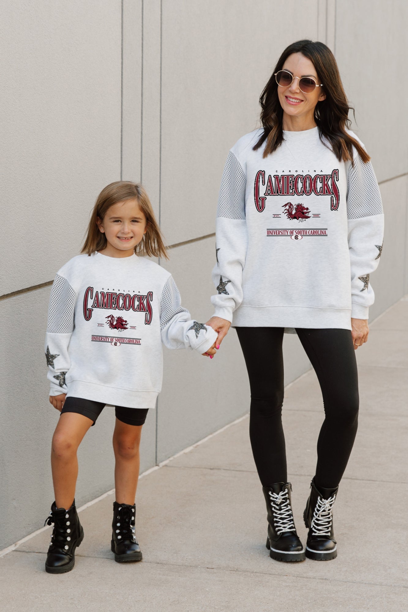 SOUTH CAROLINA GAMECOCKS DYNAMIC KIDS CREWNECK FLEECE WITH JERSEY MESH CONTRAST SHOULDER SWEATSHIRT