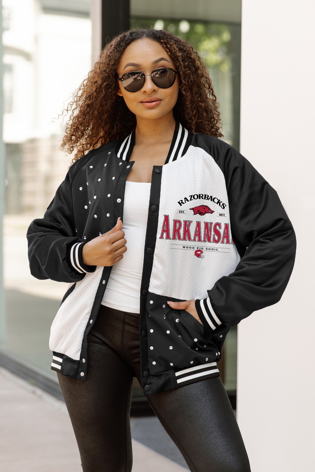 ARKANSAS RAZORBACKS INNER DRIVE THROWBACK VARSITY BOMBER JACKET