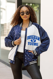 BYU COUGARS REFINED RIVALRY THROWBACK VARSITY BOMBER JACKET