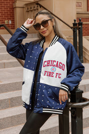 CHICAGO FIRE SC REFINED RIVALRY THROWBACK VARSITY BOMBER JACKET