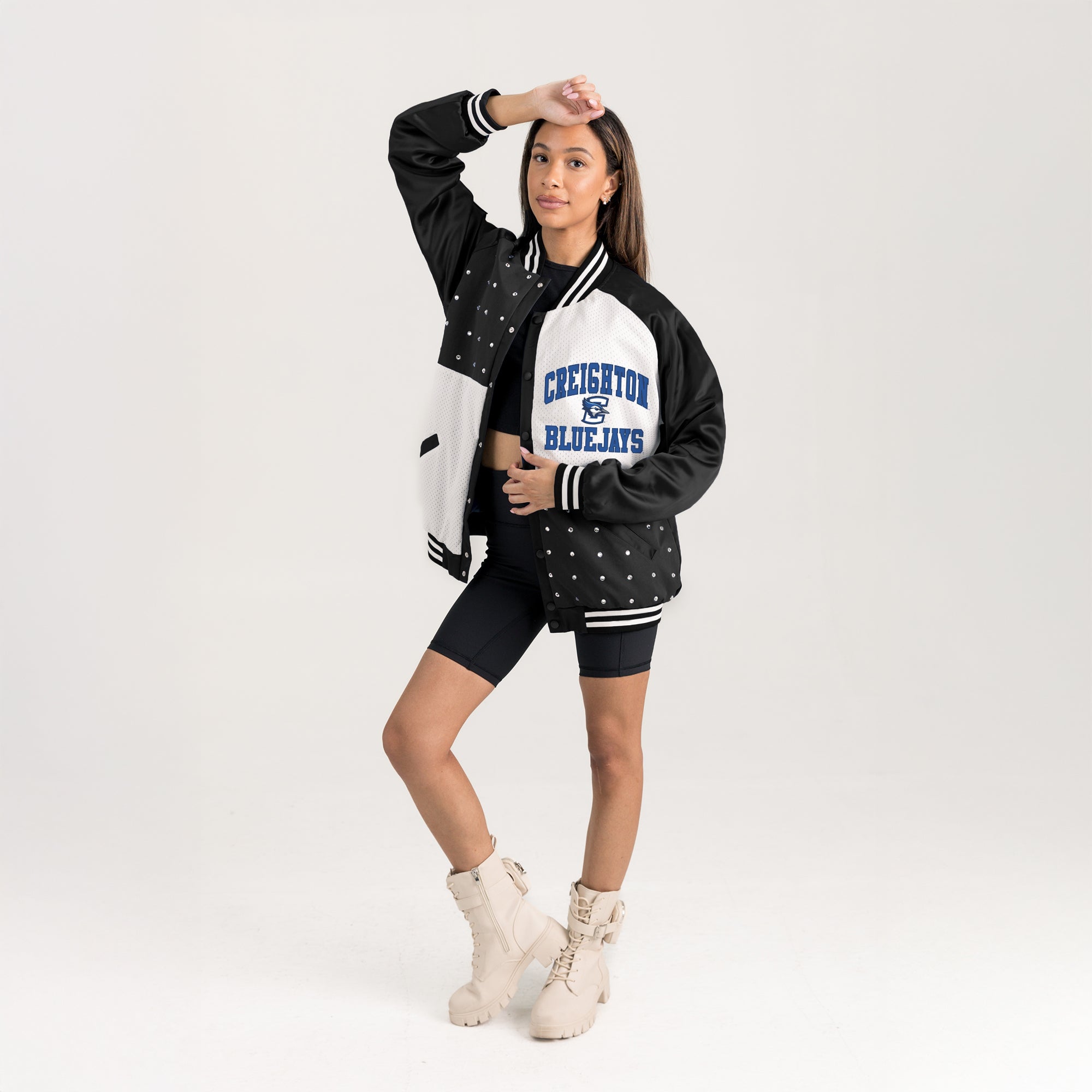CREIGHTON BLUEJAYS REFINED RIVALRY THROWBACK VARSITY BOMBER JACKET