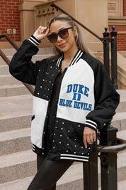DUKE BLUE DEVILS REFINED RIVALRY THROWBACK VARSITY BOMBER JACKET