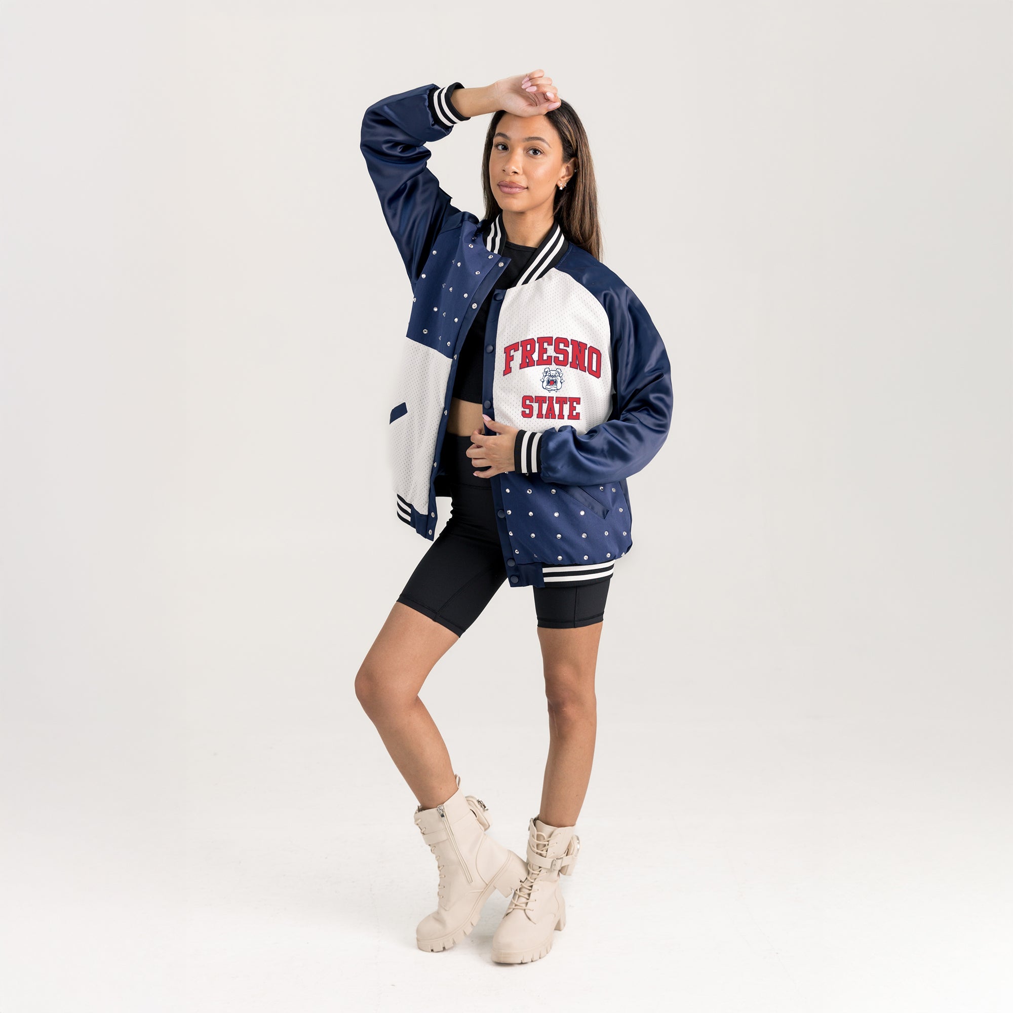 FRESNO STATE BULLDOGS REFINED RIVALRY THROWBACK VARSITY BOMBER JACKET