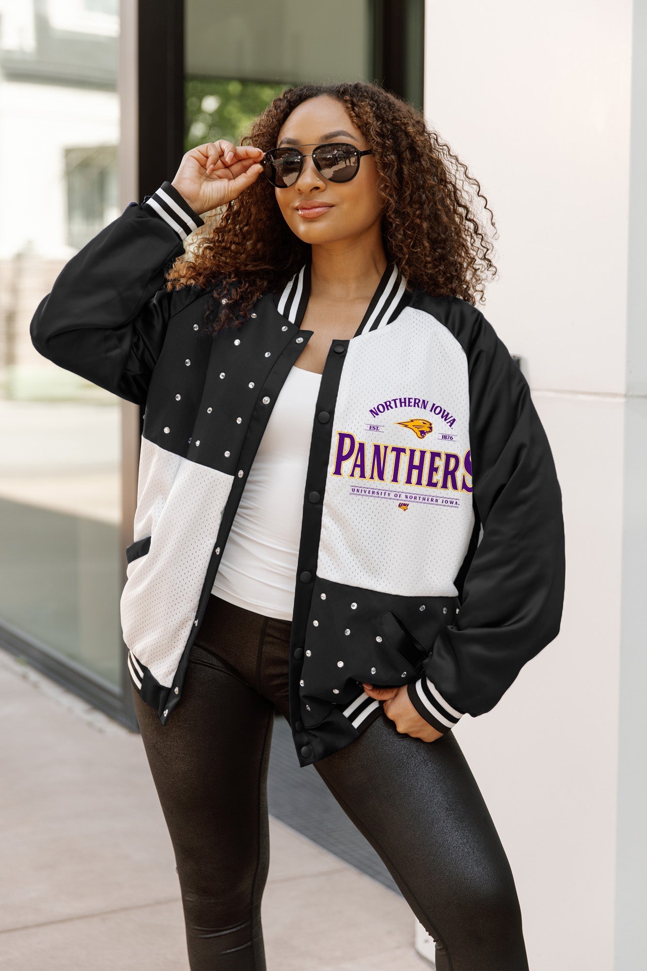 NORTHERN IOWA PANTHERS INNER DRIVE THROWBACK VARSITY BOMBER JACKET