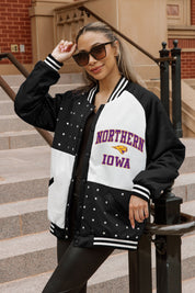 NORTHERN IOWA PANTHERS REFINED RIVALRY THROWBACK VARSITY BOMBER JACKET
