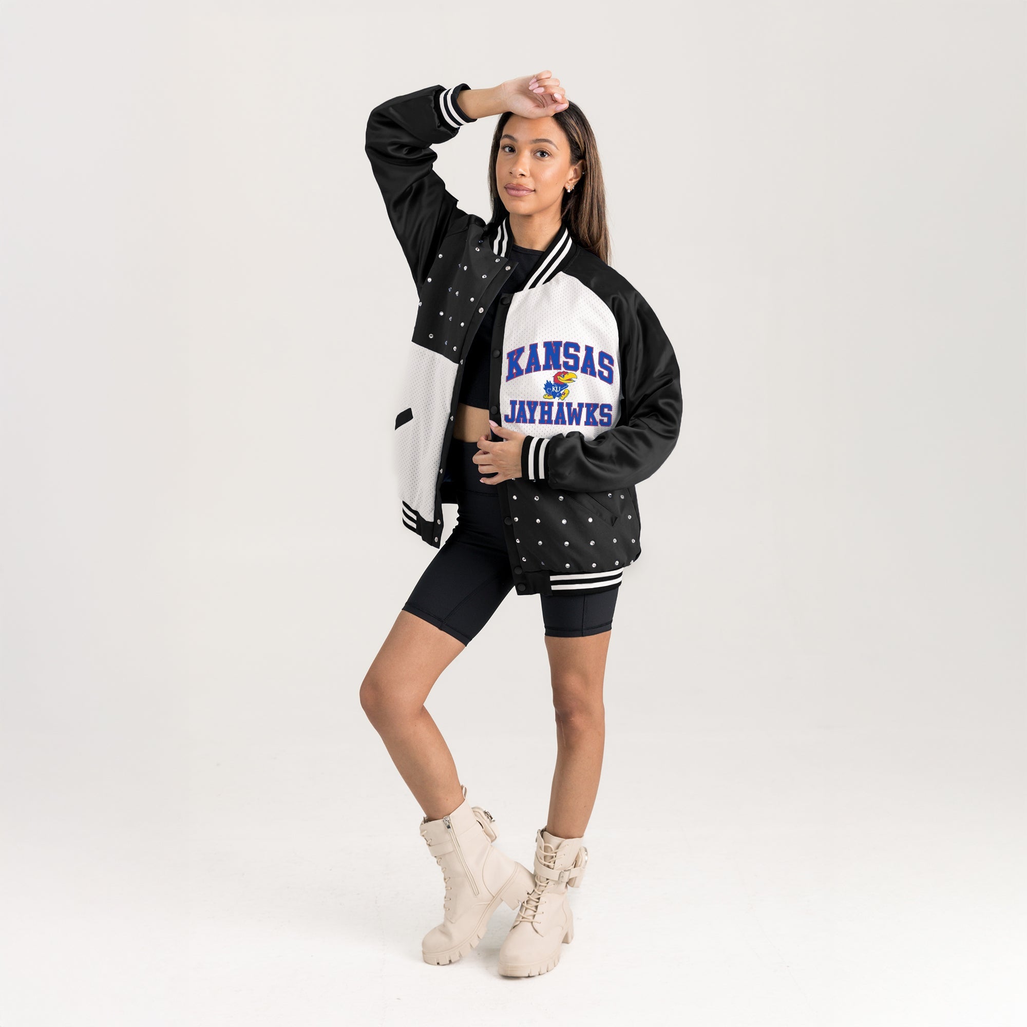 KANSAS JAYHAWKS REFINED RIVALRY THROWBACK VARSITY BOMBER JACKET