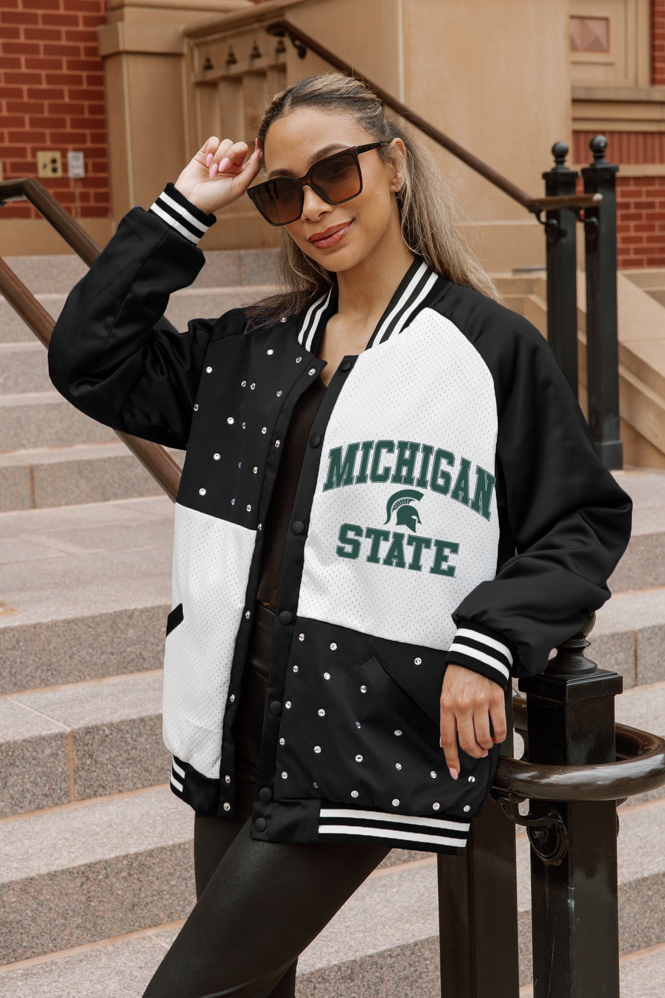 MICHIGAN STATE SPARTANS REFINED RIVALRY THROWBACK VARSITY BOMBER JACKET