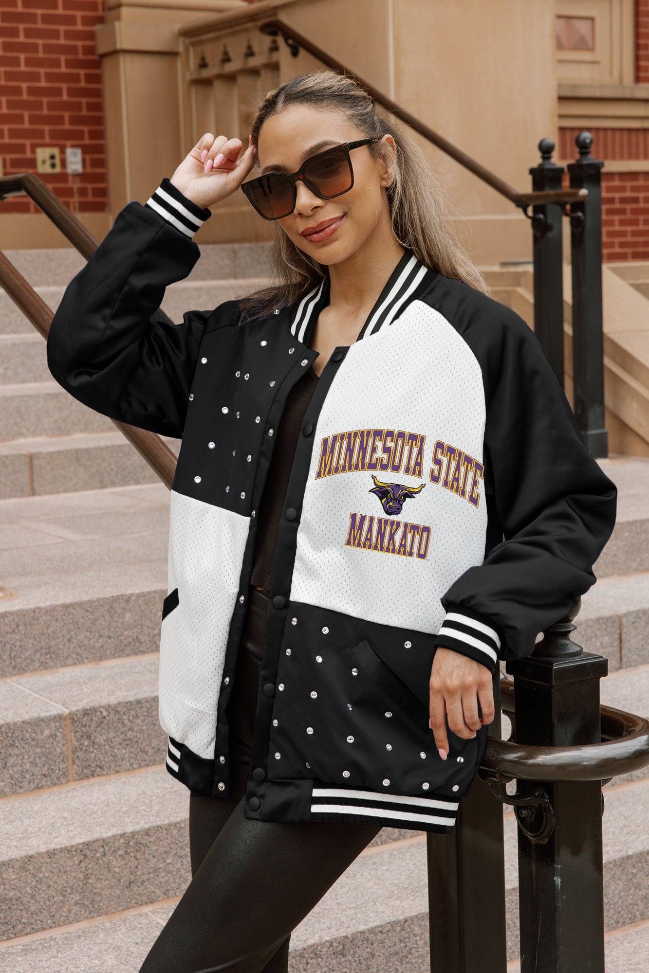 MINNESOTA STATE MANKATO MAVERICKS REFINED RIVALRY THROWBACK VARSITY BOMBER JACKET