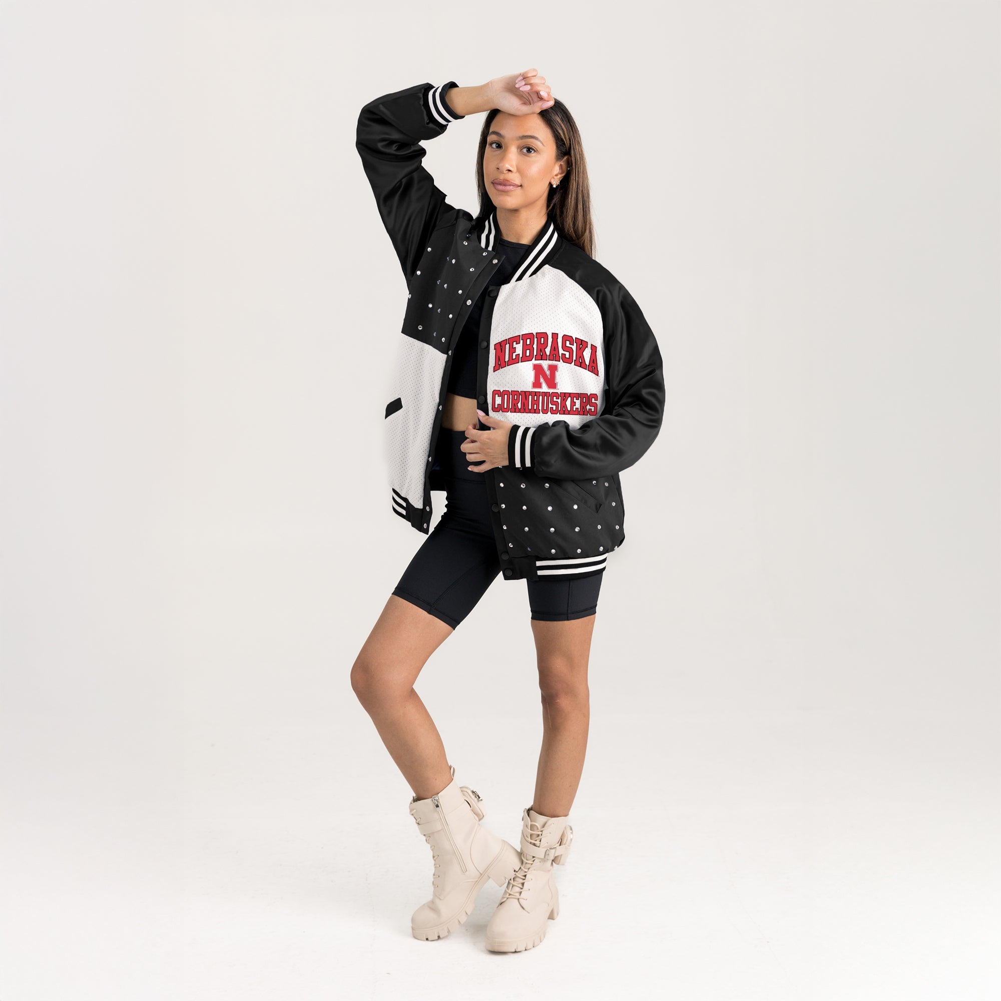 NEBRASKA CORNHUSKERS REFINED RIVALRY THROWBACK VARSITY BOMBER JACKET