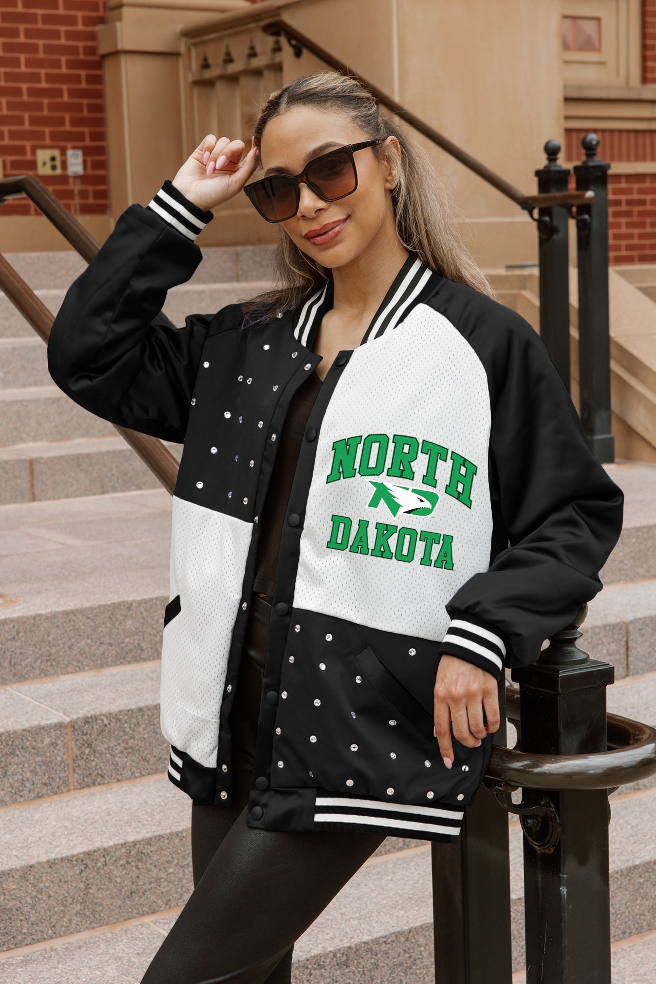 NORTH DAKOTA FIGHTING HAWKS REFINED RIVALRY THROWBACK VARSITY BOMBER JACKET