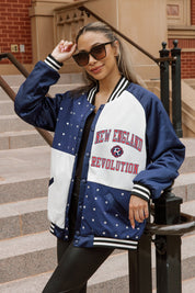 NEW ENGLAND REVOLUTION REFINED RIVALRY THROWBACK VARSITY BOMBER JACKET