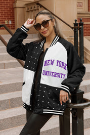 NEW YORK UNIVERSITY VIOLETS REFINED RIVALRY THROWBACK VARSITY BOMBER JACKET