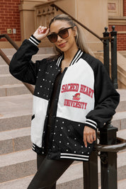 SACRED HEART PIONEERS REFINED RIVALRY THROWBACK VARSITY BOMBER JACKET