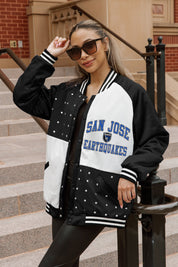 SAN JOSE EARTHQUAKES REFINED RIVALRY THROWBACK VARSITY BOMBER JACKET