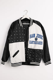 SAN JOSE EARTHQUAKES REFINED RIVALRY THROWBACK VARSITY BOMBER JACKET