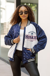 UCONN HUSKIES INNER DRIVE THROWBACK VARSITY BOMBER JACKET