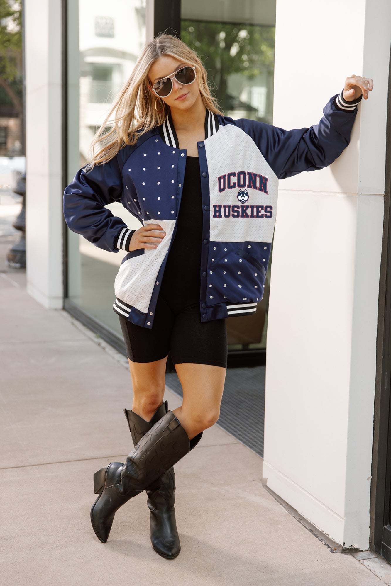 UCONN HUSKIES REFINED RIVALRY THROWBACK VARSITY BOMBER JACKET
