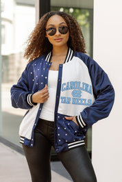NORTH CAROLINA TAR HEELS REFINED RIVALRY THROWBACK VARSITY BOMBER JACKET