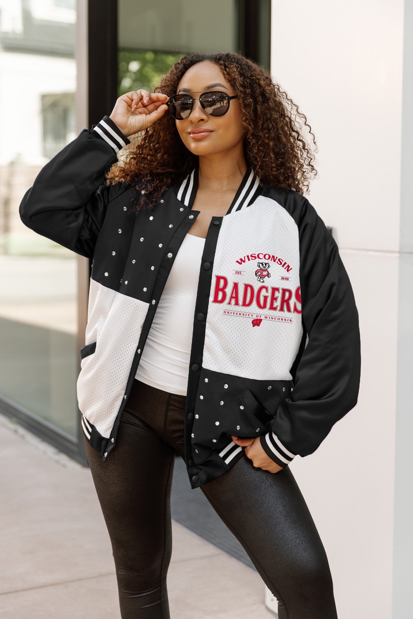 WISCONSIN BADGERS INNER DRIVE THROWBACK VARSITY BOMBER JACKET