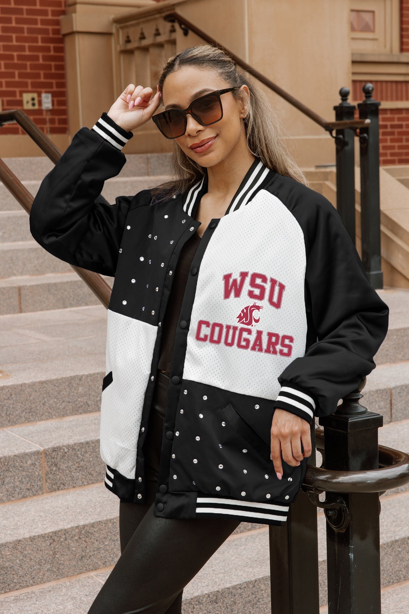 WASHINGTON STATE COUGARS REFINED RIVALRY THROWBACK VARSITY BOMBER JACKET