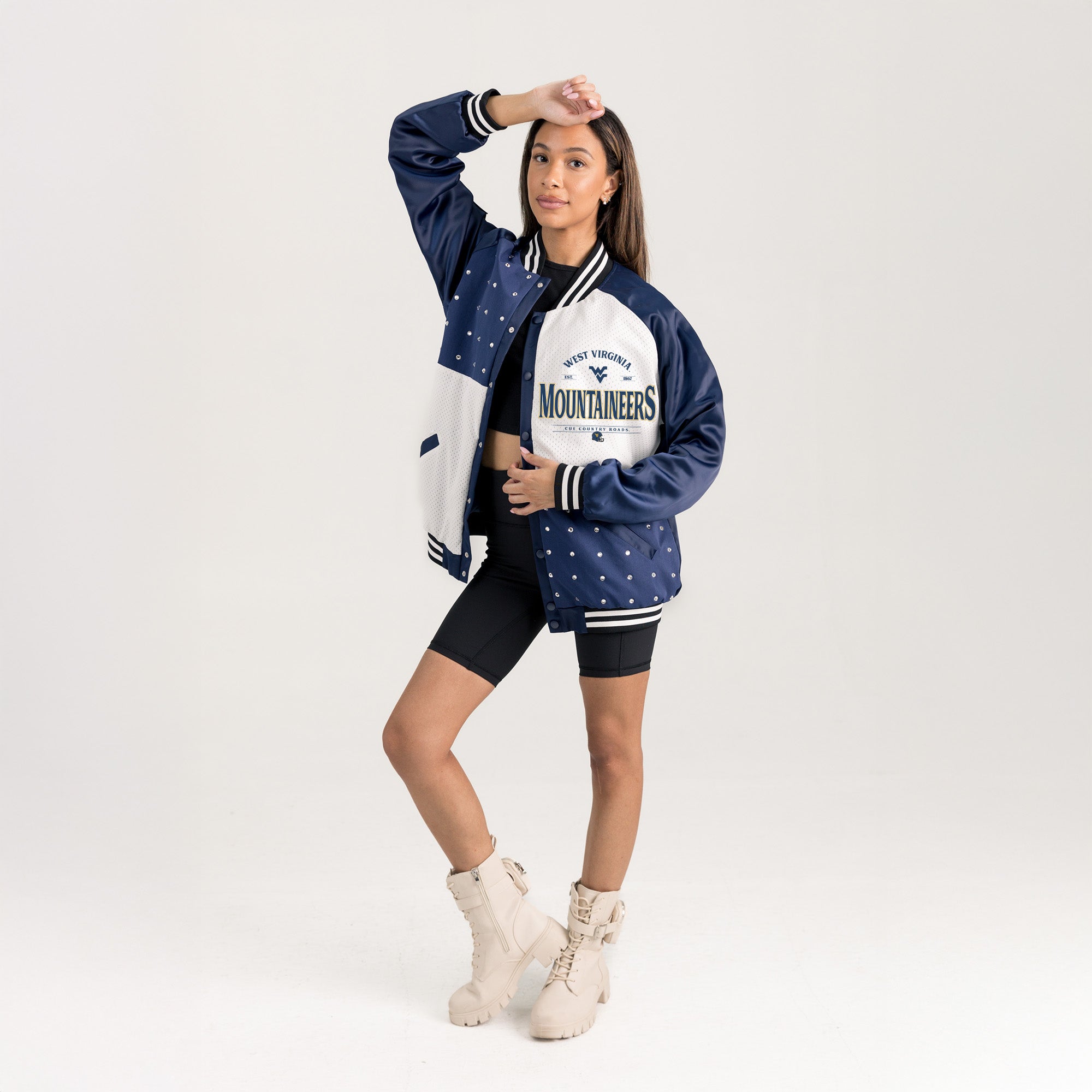 WEST VIRGINIA MOUNTAINEERS INNER DRIVE THROWBACK VARSITY BOMBER JACKET