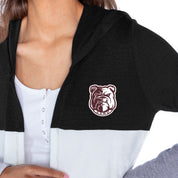 ALABAMA A&M BULLDOGS INSIGNIA WOMEN'S LIGHTWEIGHT LONG SLEEVE HOODED CARDIGAN WITH OPEN FRONT AND BOLD COLORBLOCK DETAIL