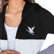 AIR FORCE FALCONS INSIGNIA WOMEN'S LIGHTWEIGHT LONG SLEEVE HOODED CARDIGAN WITH OPEN FRONT AND BOLD COLORBLOCK DETAIL