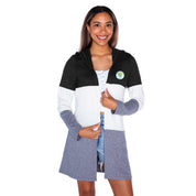 NORFOLK STATE SPARTANS INSIGNIA WOMEN'S LIGHTWEIGHT LONG SLEEVE HOODED CARDIGAN WITH OPEN FRONT AND BOLD COLORBLOCK DETAIL