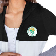 NORFOLK STATE SPARTANS INSIGNIA WOMEN'S LIGHTWEIGHT LONG SLEEVE HOODED CARDIGAN WITH OPEN FRONT AND BOLD COLORBLOCK DETAIL