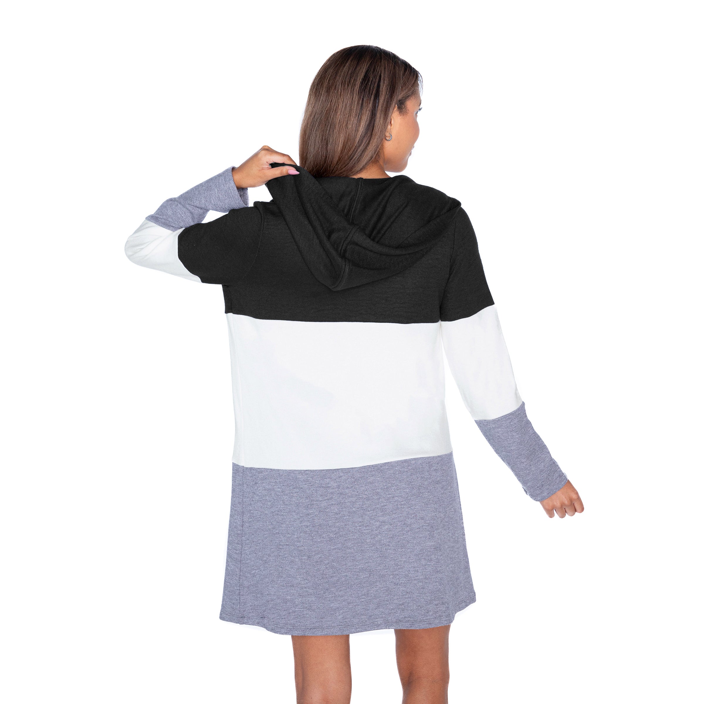 SANTA CLARA BRONCOS INSIGNIA WOMEN'S LIGHTWEIGHT LONG SLEEVE HOODED CARDIGAN WITH OPEN FRONT AND BOLD COLORBLOCK DETAIL
