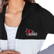 SOUTHEAST MISSOURI REDHAWKS INSIGNIA WOMEN'S LIGHTWEIGHT LONG SLEEVE HOODED CARDIGAN WITH OPEN FRONT AND BOLD COLORBLOCK DETAIL