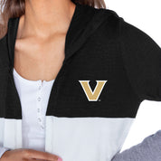 VANDERBILT COMMODORES INSIGNIA WOMEN'S LIGHTWEIGHT LONG SLEEVE HOODED CARDIGAN WITH OPEN FRONT AND BOLD COLORBLOCK DETAIL