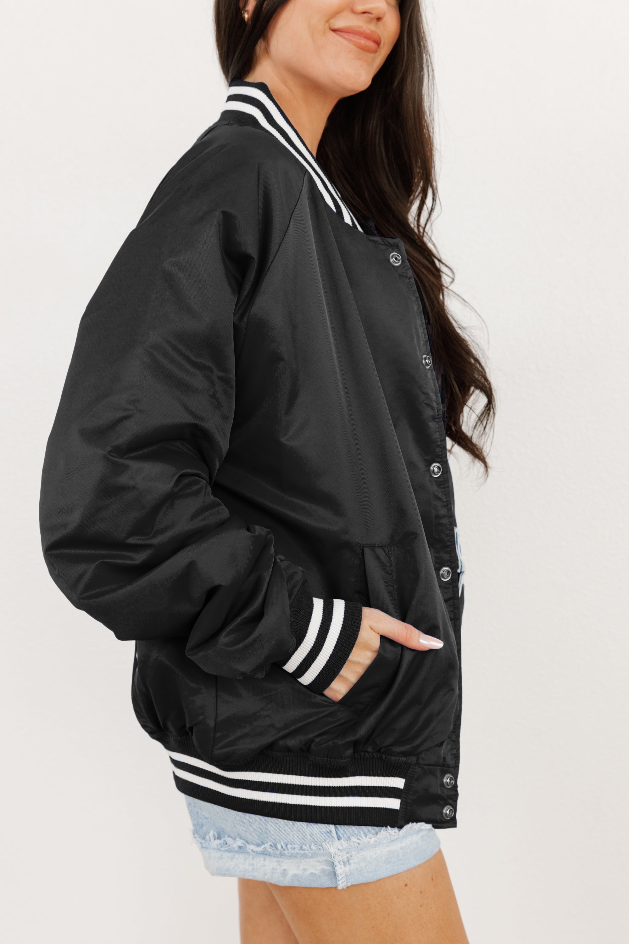 ARKANSAS RAZORBACKS Champion's Club Striped Varsity Jacket By Madi