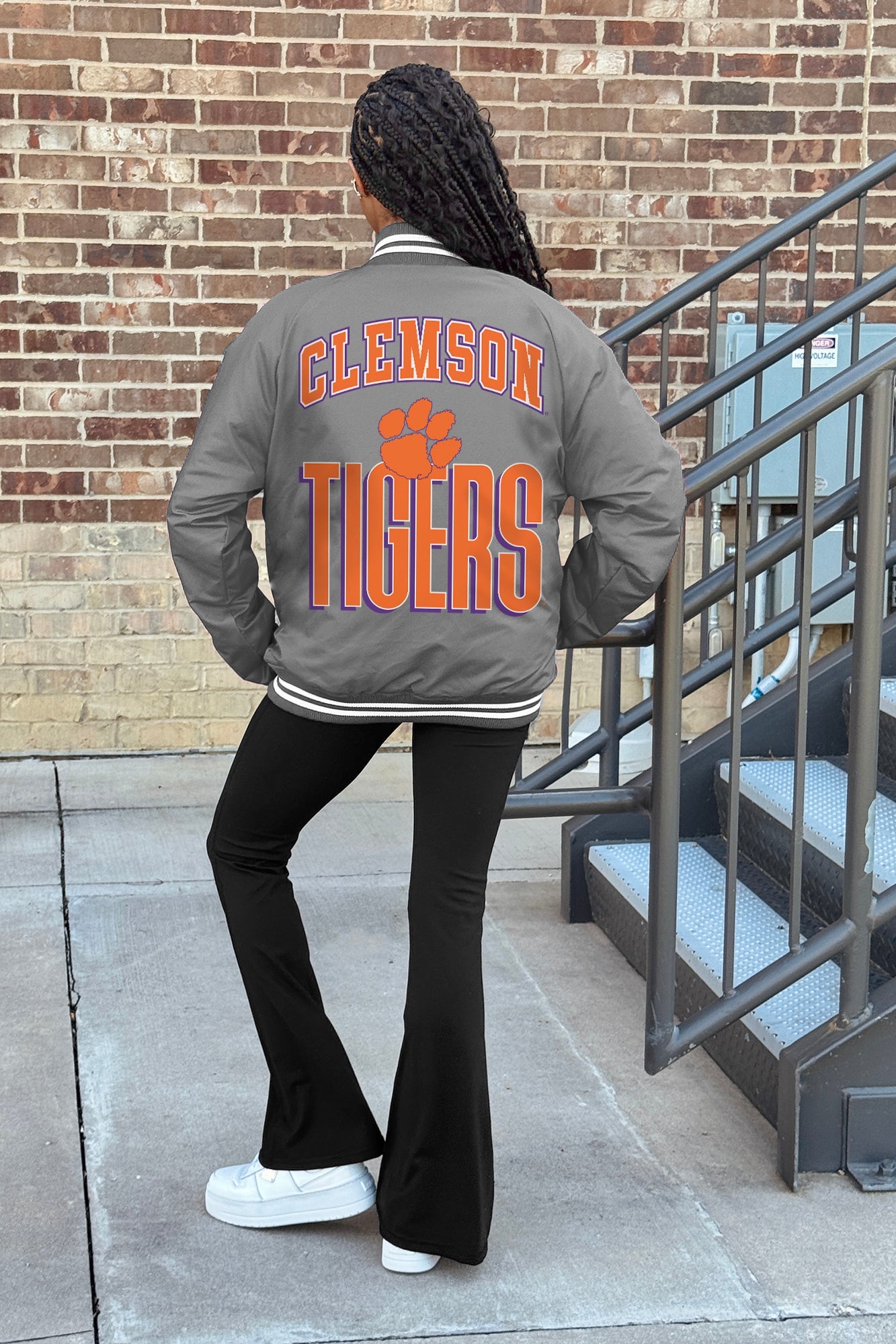 CLEMSON TIGERS FIERCE FOCUS SPORT STRIPE VARSITY JACKET