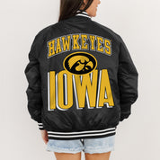 IOWA HAWKEYES FIERCE FOCUS SPORT STRIPE VARSITY JACKET
