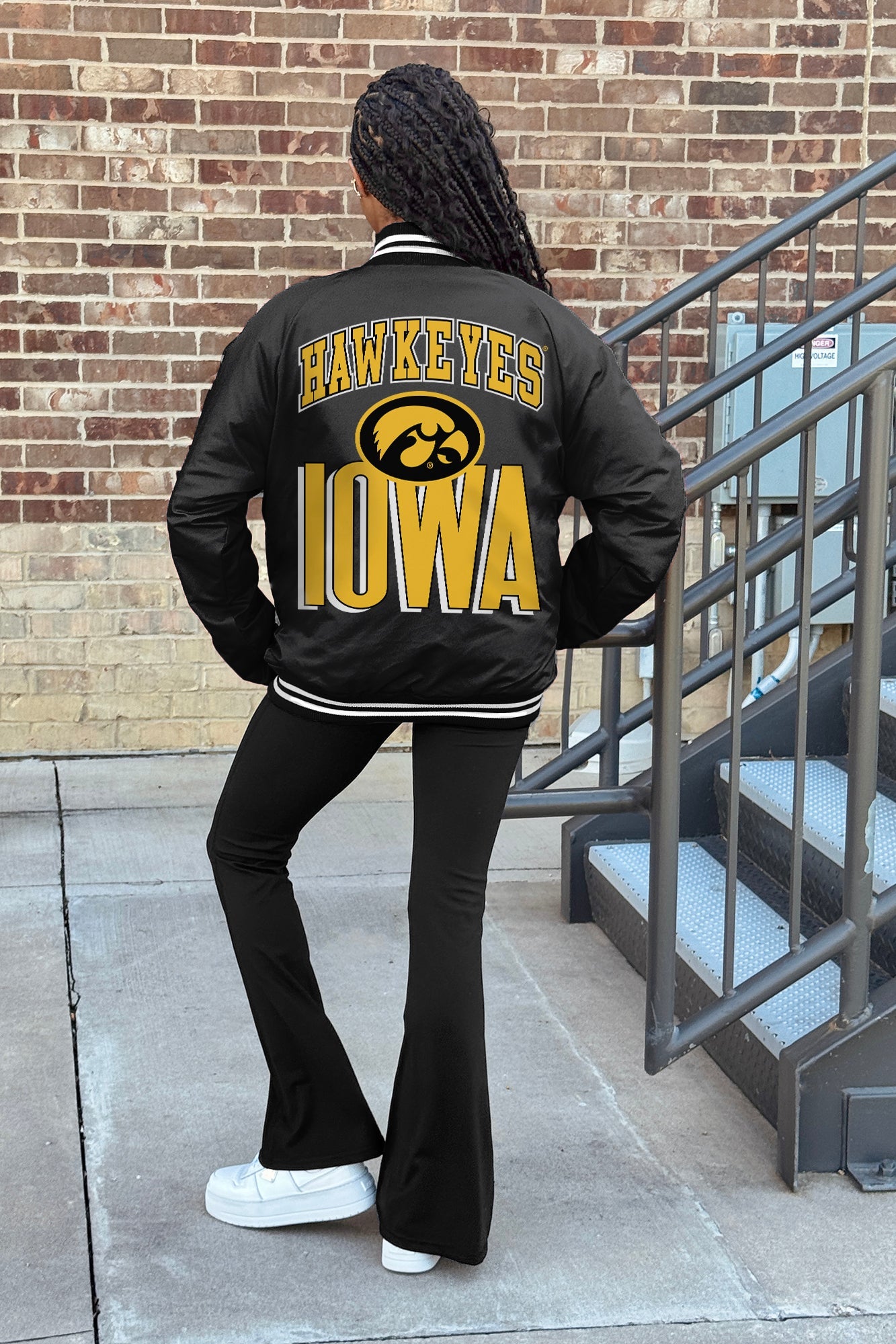 IOWA HAWKEYES FIERCE FOCUS SPORT STRIPE VARSITY JACKET