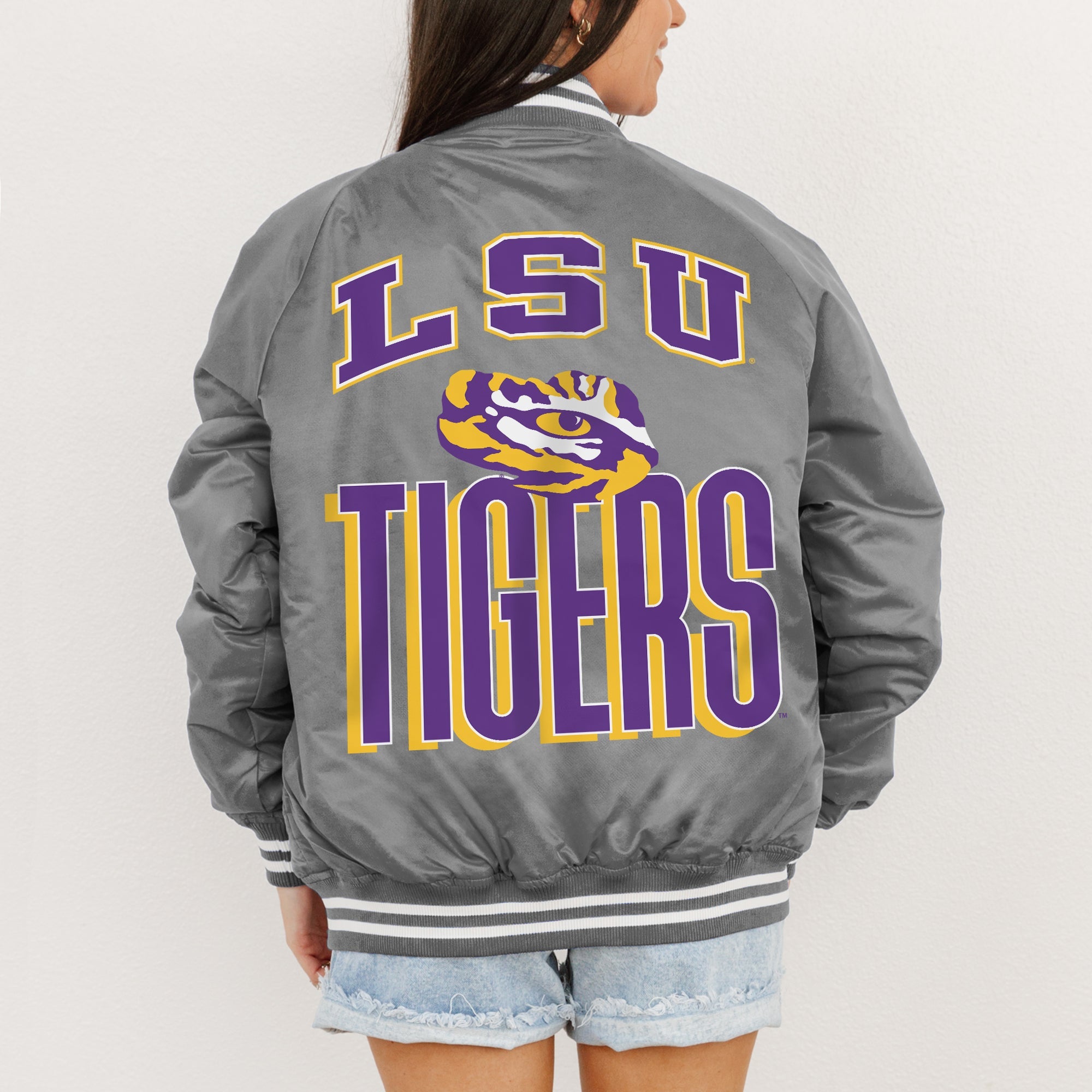 LSU TIGERS FIERCE FOCUS SPORT STRIPE VARSITY JACKET