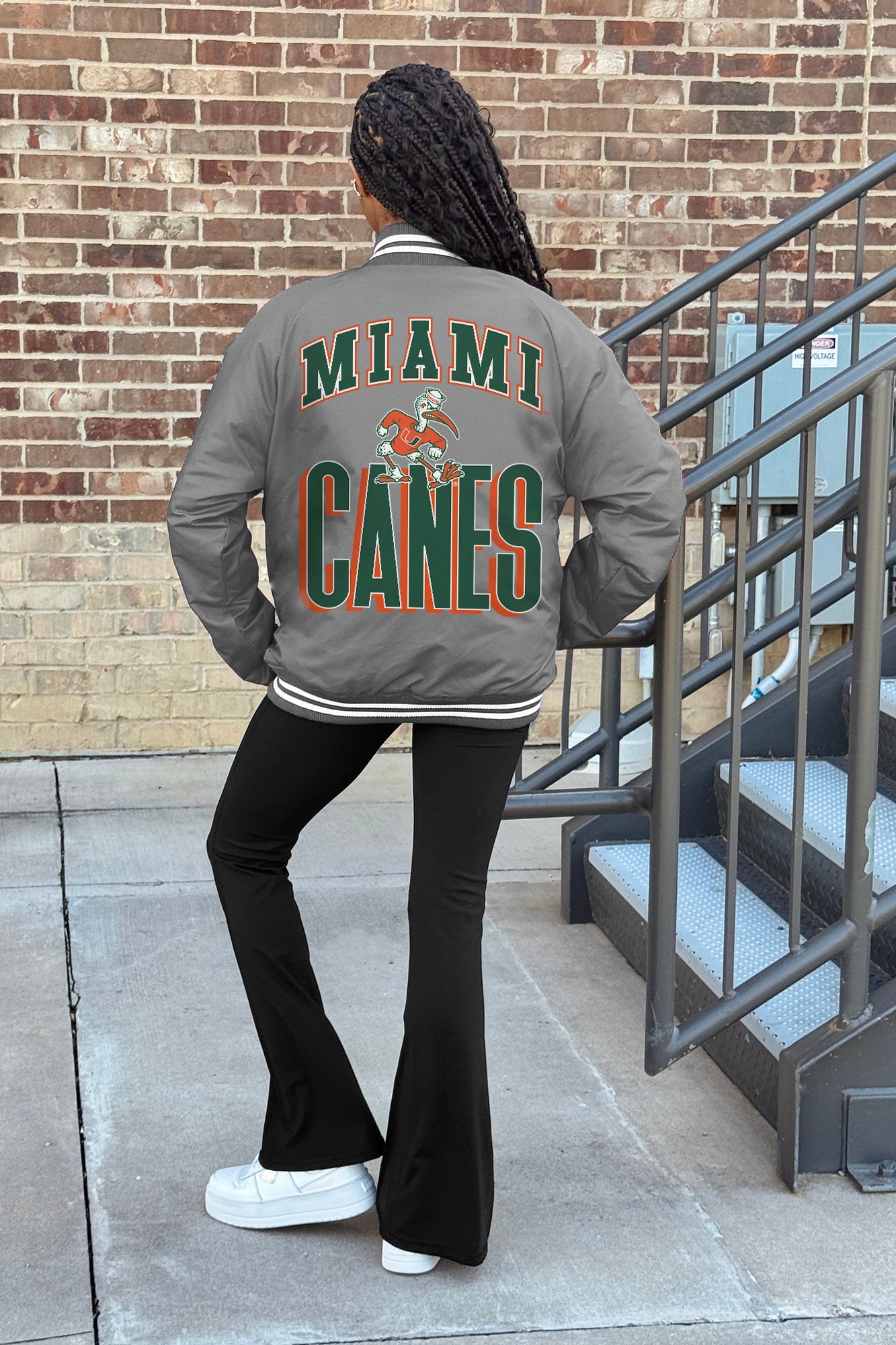 MIAMI HURRICANES FIERCE FOCUS SPORT STRIPE VARSITY JACKET