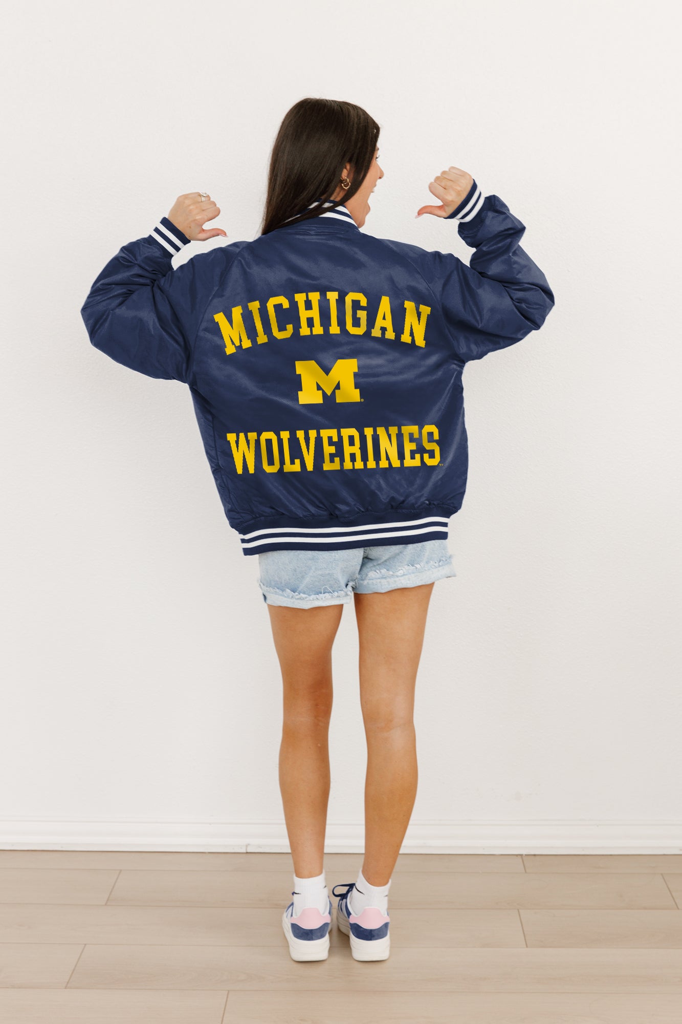 Michigan Wolverines Robe MICHIGAN WOLVERINES Champion's Club Striped Varsity Jacket By Madi Pre ...