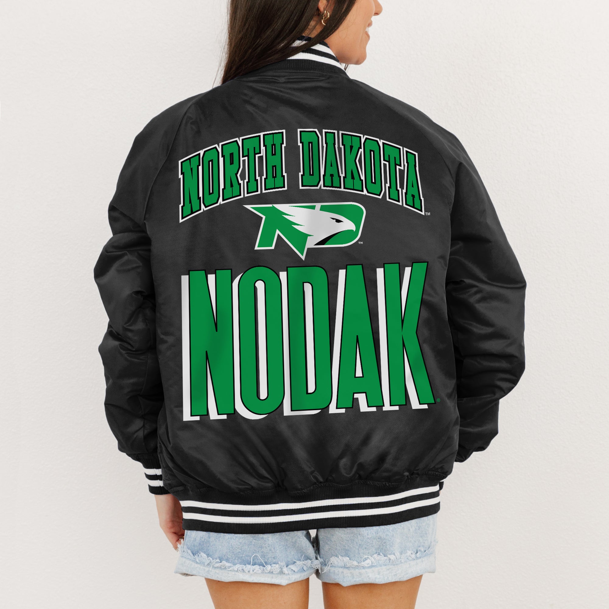 NORTH DAKOTA FIGHTING HAWKS FIERCE FOCUS SPORT STRIPE VARSITY JACKET