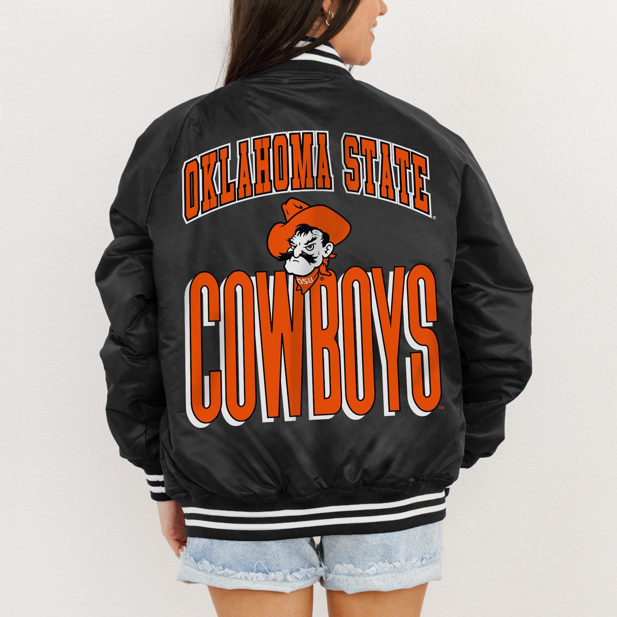 OKLAHOMA STATE COWBOYS FIERCE FOCUS SPORT STRIPE VARSITY JACKET