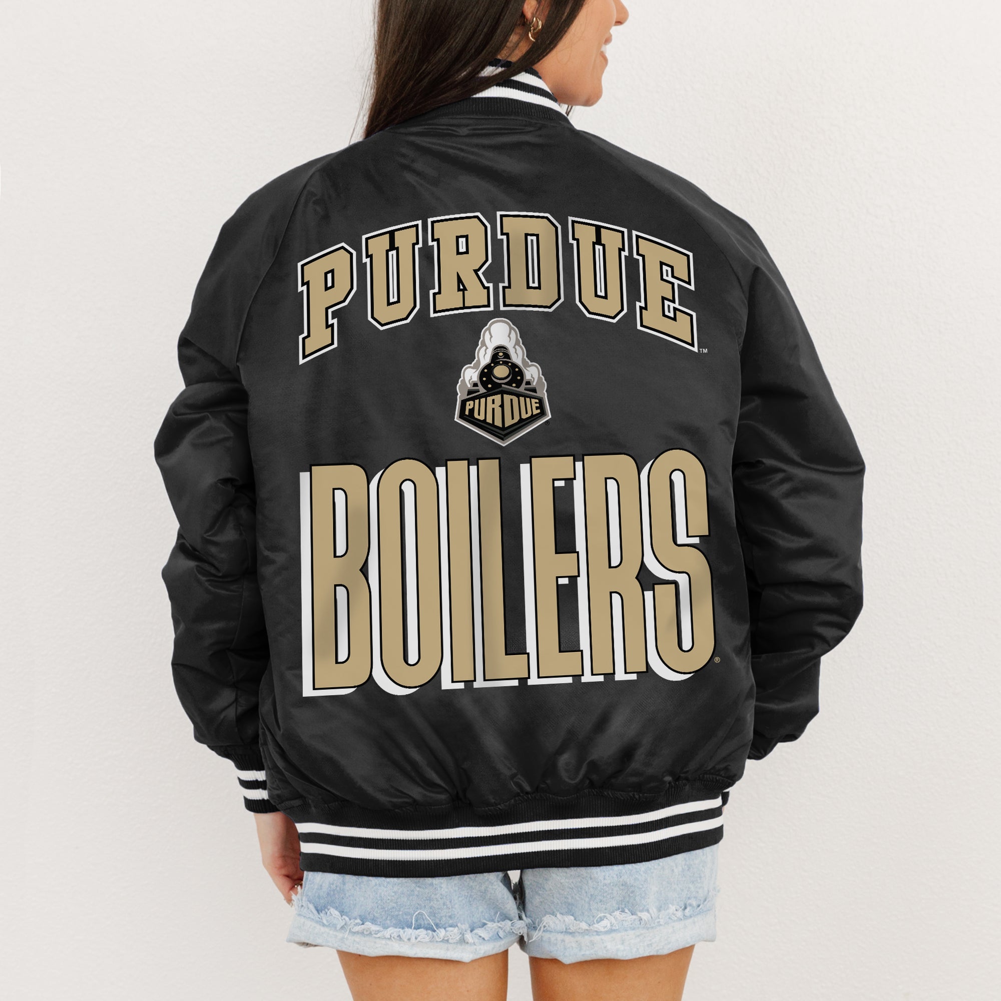 PURDUE BOILERMAKERS FIERCE FOCUS SPORT STRIPE VARSITY JACKET
