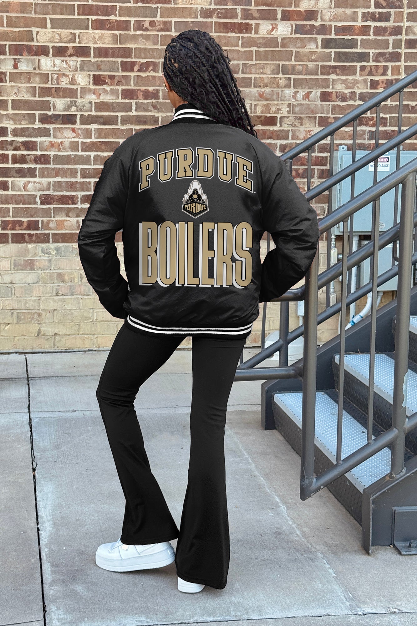 PURDUE BOILERMAKERS FIERCE FOCUS SPORT STRIPE VARSITY JACKET