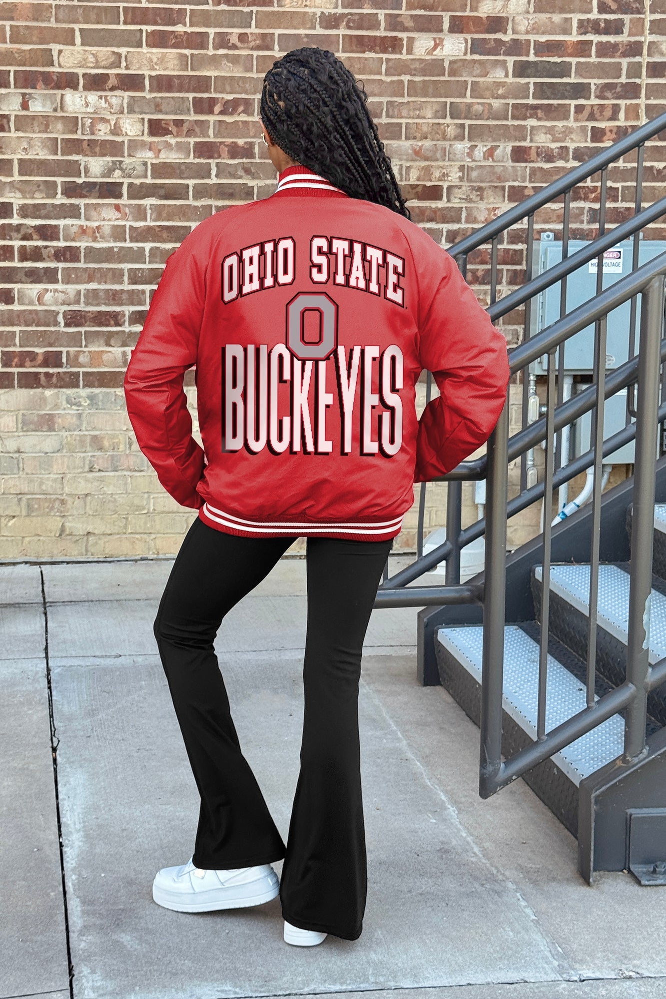 OHIO STATE BUCKEYES FIERCE FOCUS SPORT STRIPE VARSITY JACKET