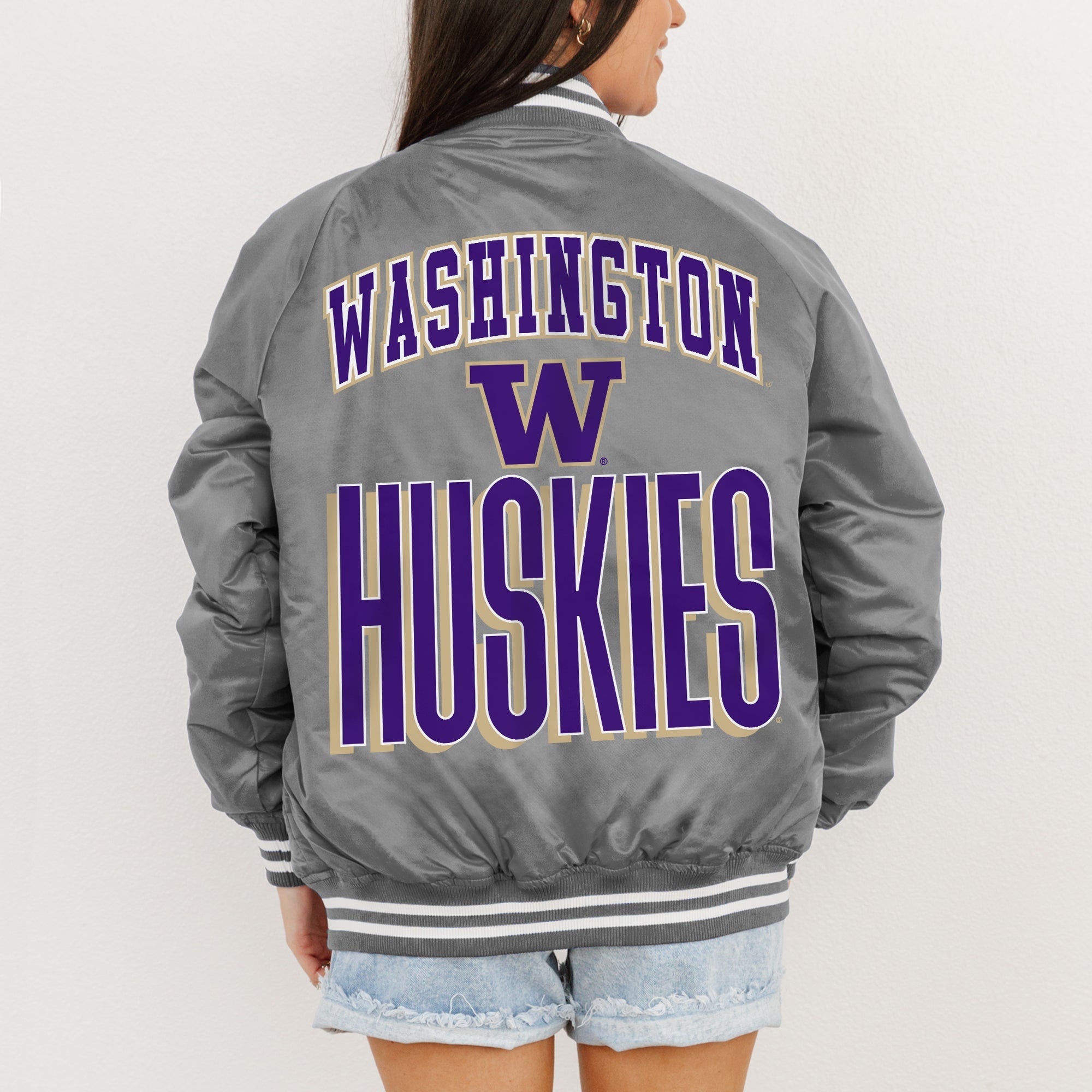 WASHINGTON HUSKIES FIERCE FOCUS SPORT STRIPE VARSITY JACKET