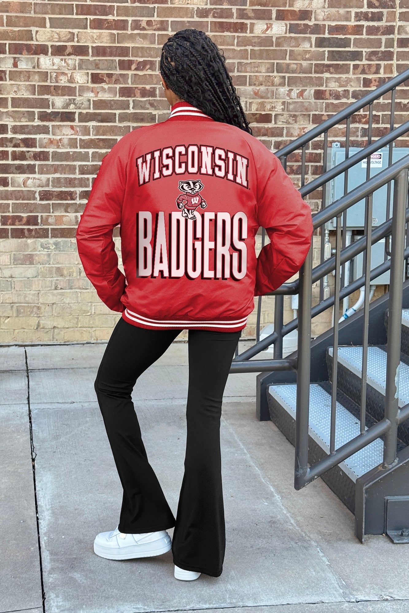 WISCONSIN BADGERS FIERCE FOCUS SPORT STRIPE VARSITY JACKET