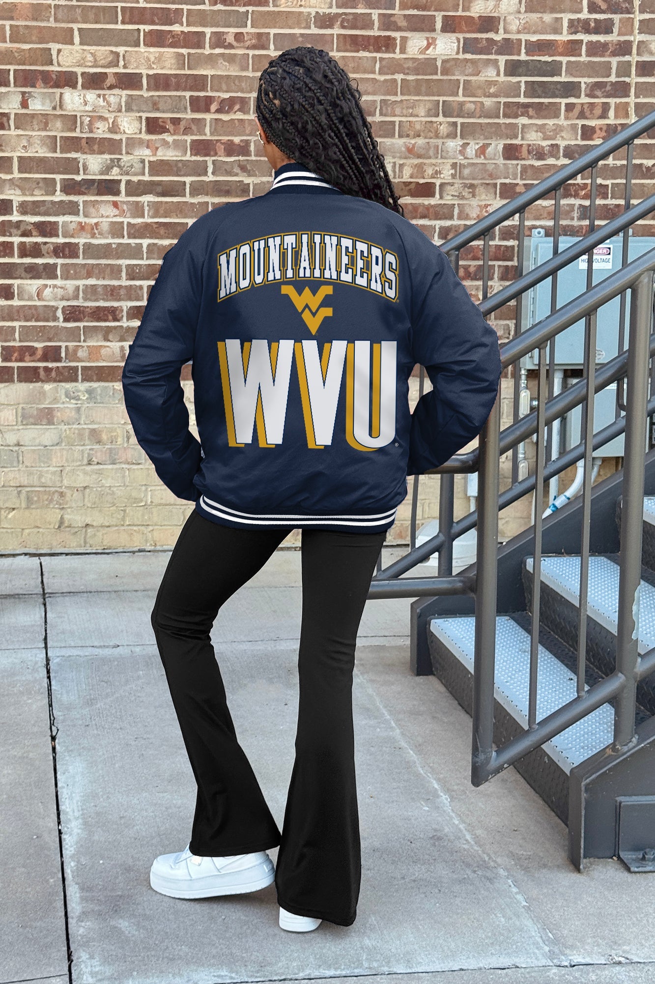 WEST VIRGINIA MOUNTAINEERS FIERCE FOCUS SPORT STRIPE VARSITY JACKET