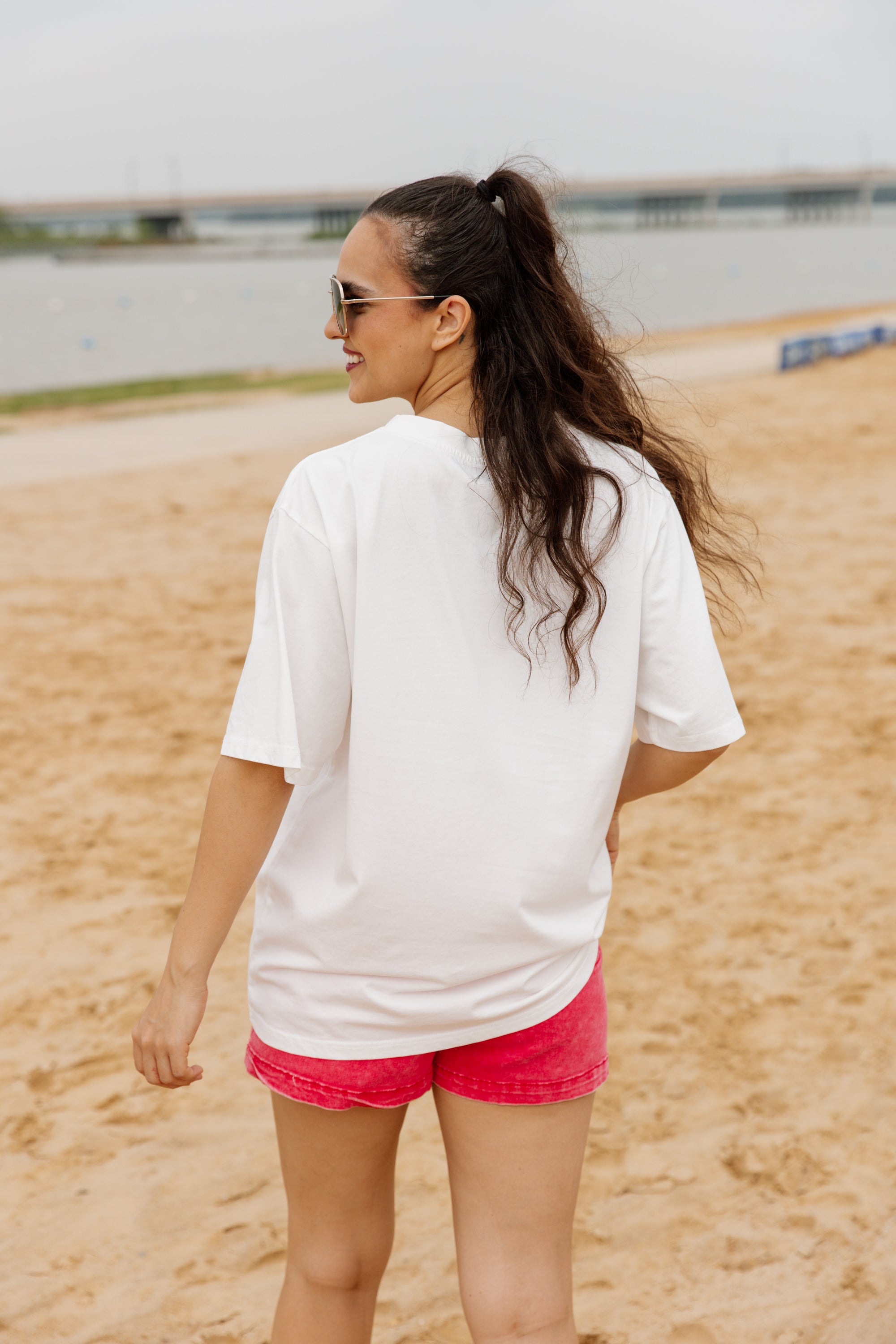 Ivory All Smiles At The Lake Oversized Vintage Wash Tee - Back View Beach | Gameday Couture - SOHO