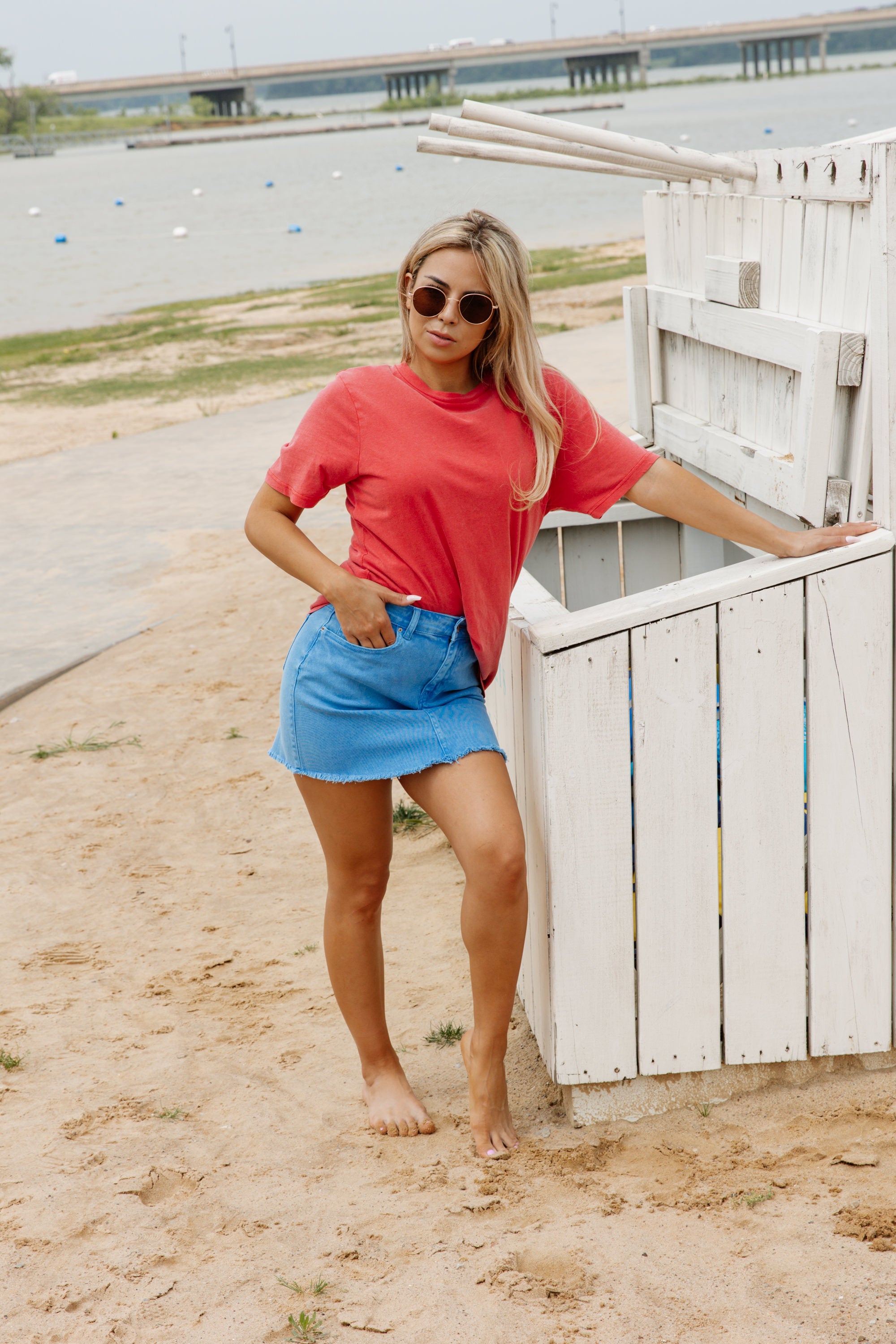 JUST BE BASIC DENIM SKIRT IN BLUE